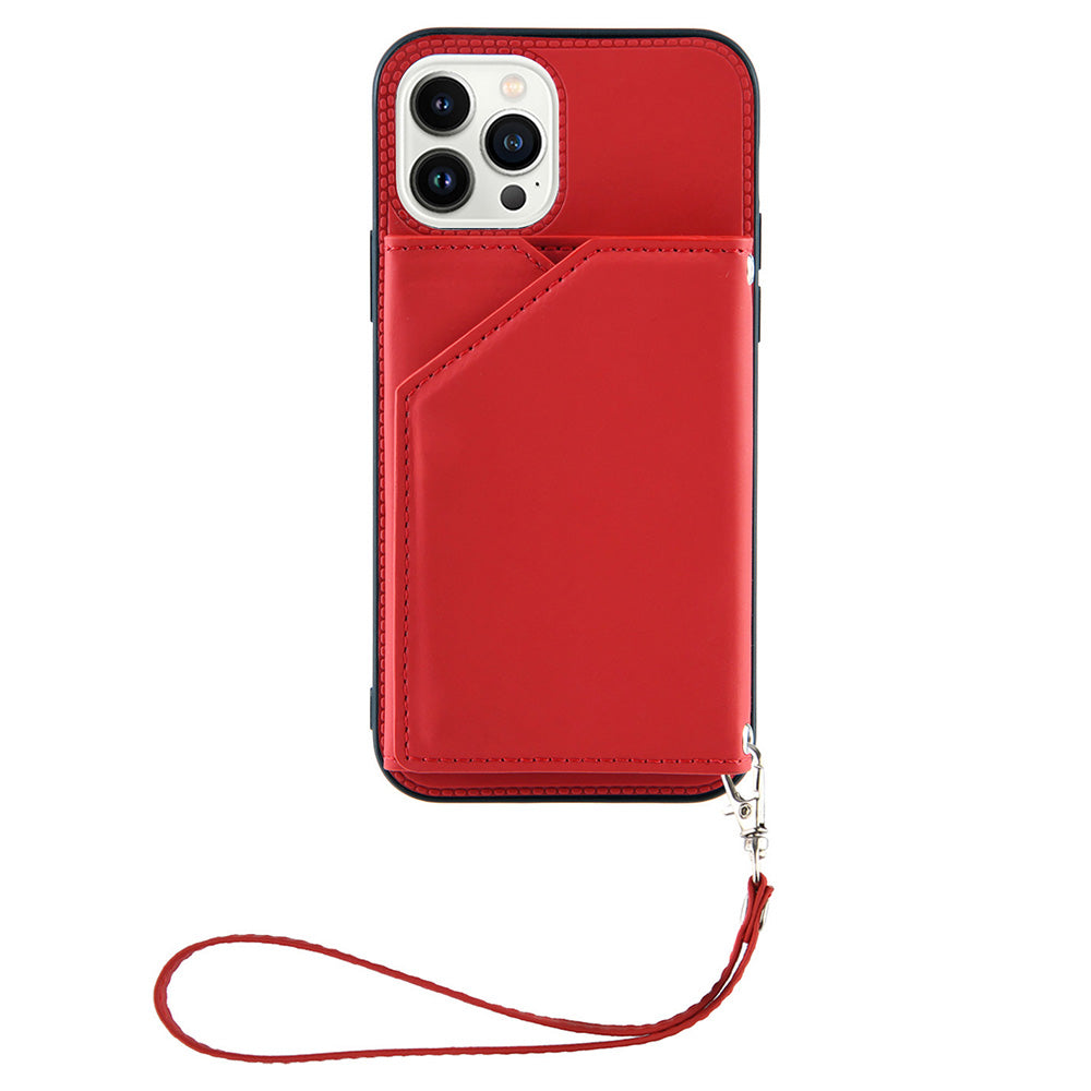 YB Leather Coating Series-2 for iPhone 15 Pro Max Card Holder Phone Case Kickstand Leather Coated TPU Cover with Strap - Red YB Leather Coating Series-2 for iPhone 15 Pro Max Card Holder Phone Case Kickstand Leather Coated TPU Cover with Strap - Red